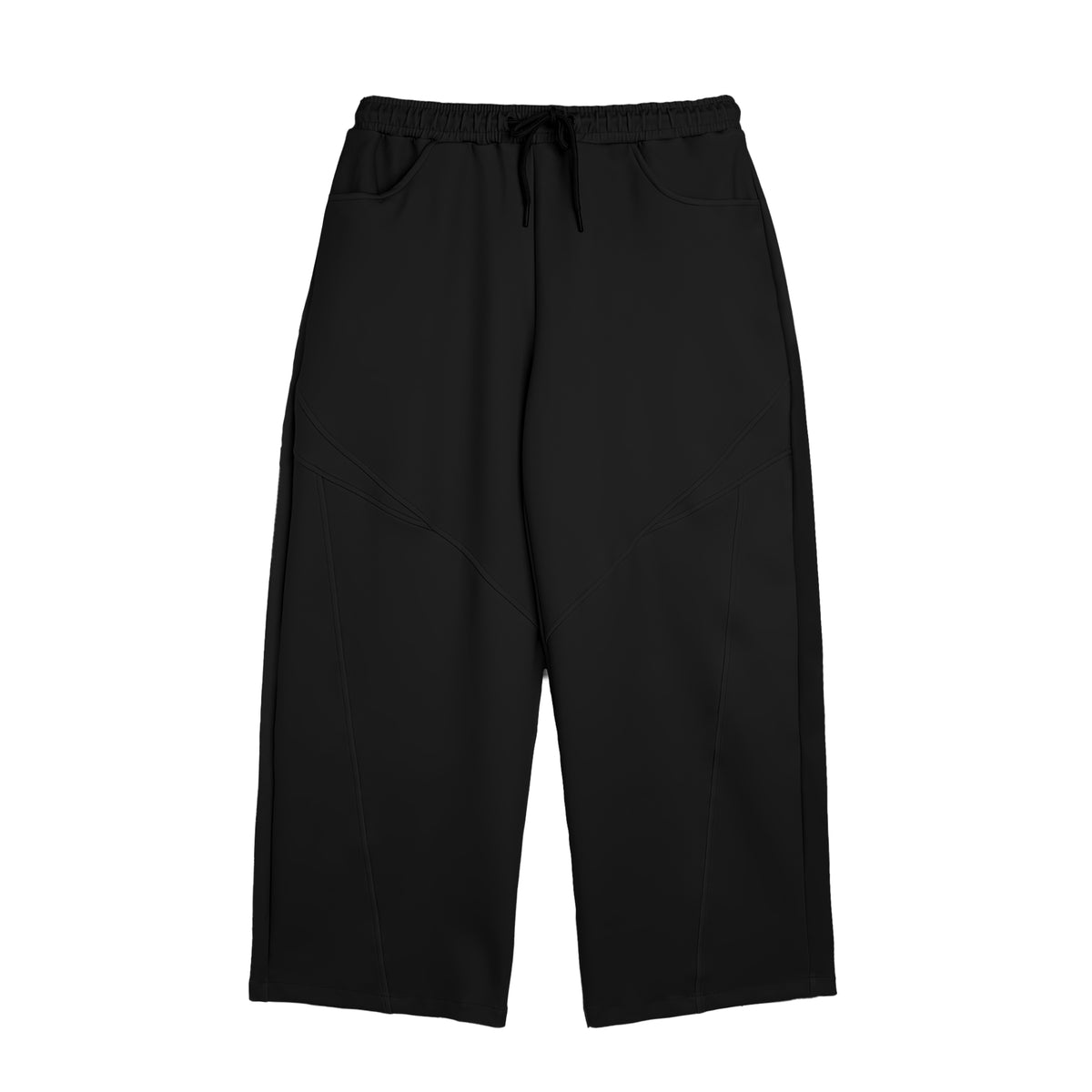 DOUBLE HIP WIDE LEG SWEATPANTS - BLACK