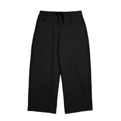 DOUBLE HIP WIDE LEG SWEATPANTS - BLACK